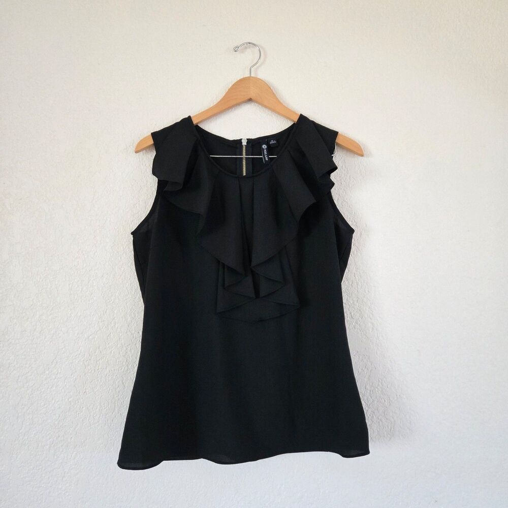 Milano Black Ruffle Fitted Blouse Size Medium